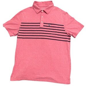 Vineyard Vines Men's Polo in Pink with Navy Stripes